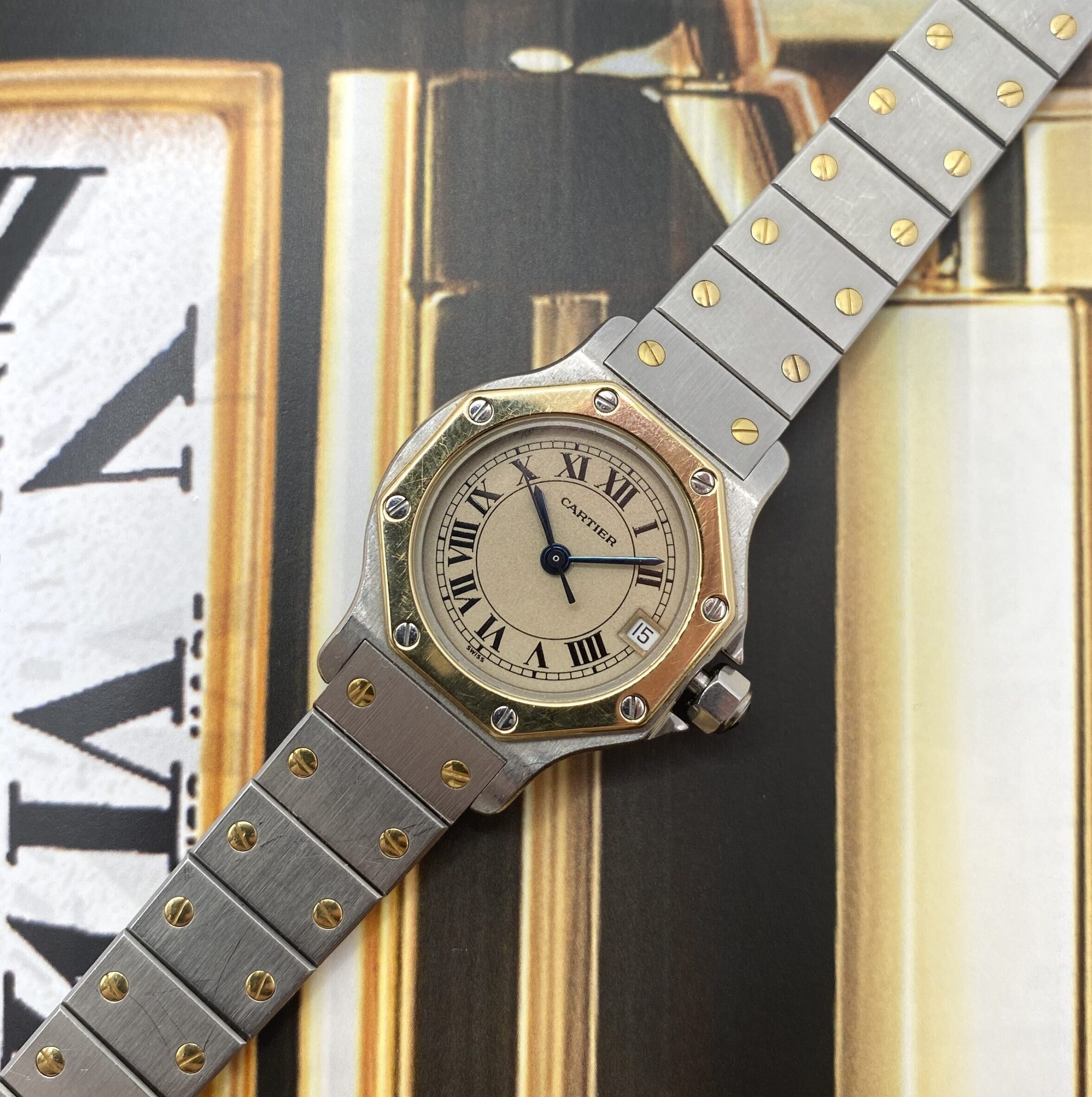 Cartier Santos Octagon acciaio oro usato Gamba Orologi